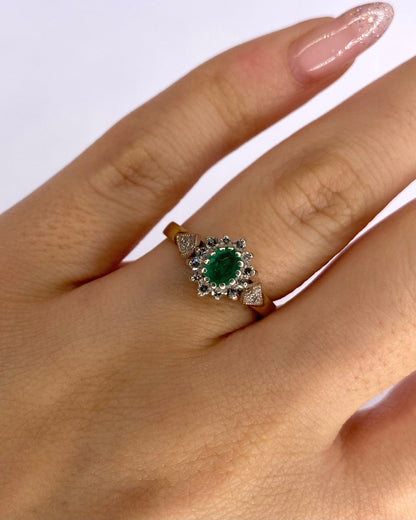 Bague Marguerite Émeraude &amp; Diamants "Déborah" - Elliade Paris