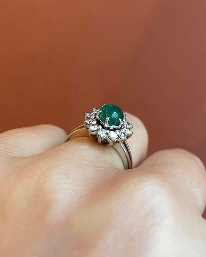 &quot;Esthere&quot; Emerald Cabochon Daisy Ring 1.10 Carat &amp;amp; Diamonds