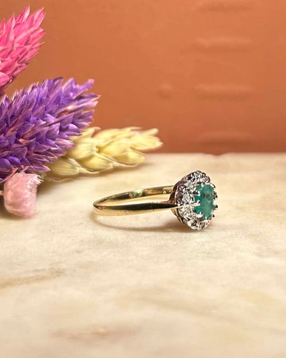 Bague Marguerite Émeraude &amp; Diamants &quot;Lua&quot; - Elliade Paris