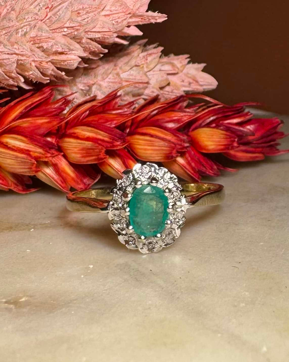 Bague Marguerite Émeraude &amp; Diamants &quot;Lua&quot; - Elliade Paris