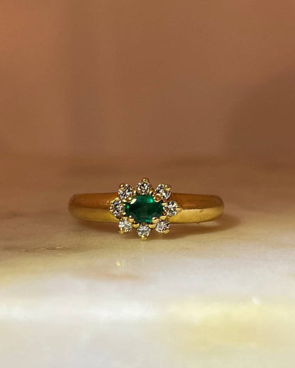 Bague marguerite émeraude &amp; diamants vintage &quot;Cylia &quot; - Elliade Paris