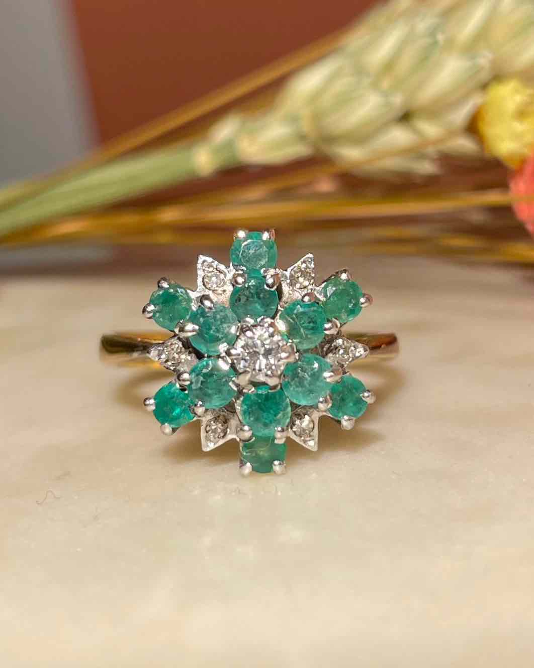 "Allegra" Emerald &amp;amp; Diamond Daisy Ring