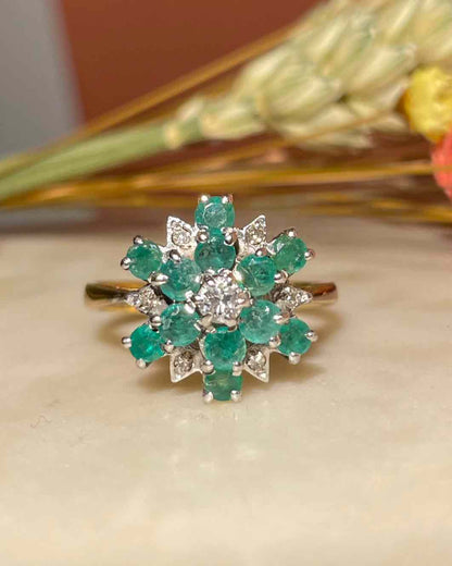 Bague Marguerite Émeraude &amp; Diamants &quot;Allegra&quot;