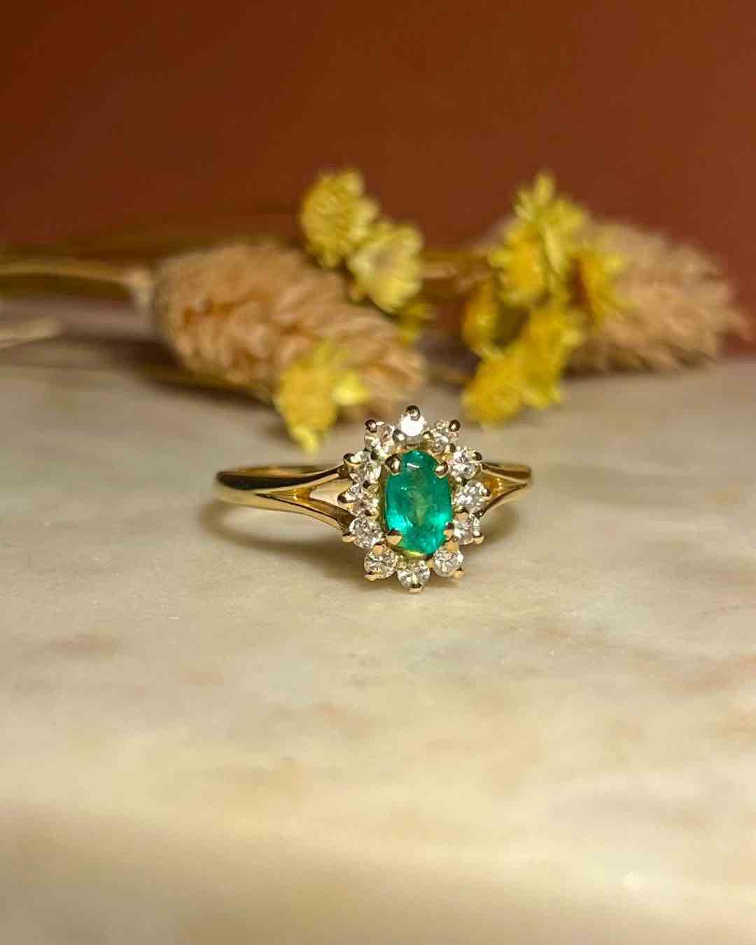 Bague Marguerite Émeraude &amp; Diamants &quot;Adriana&quot;
