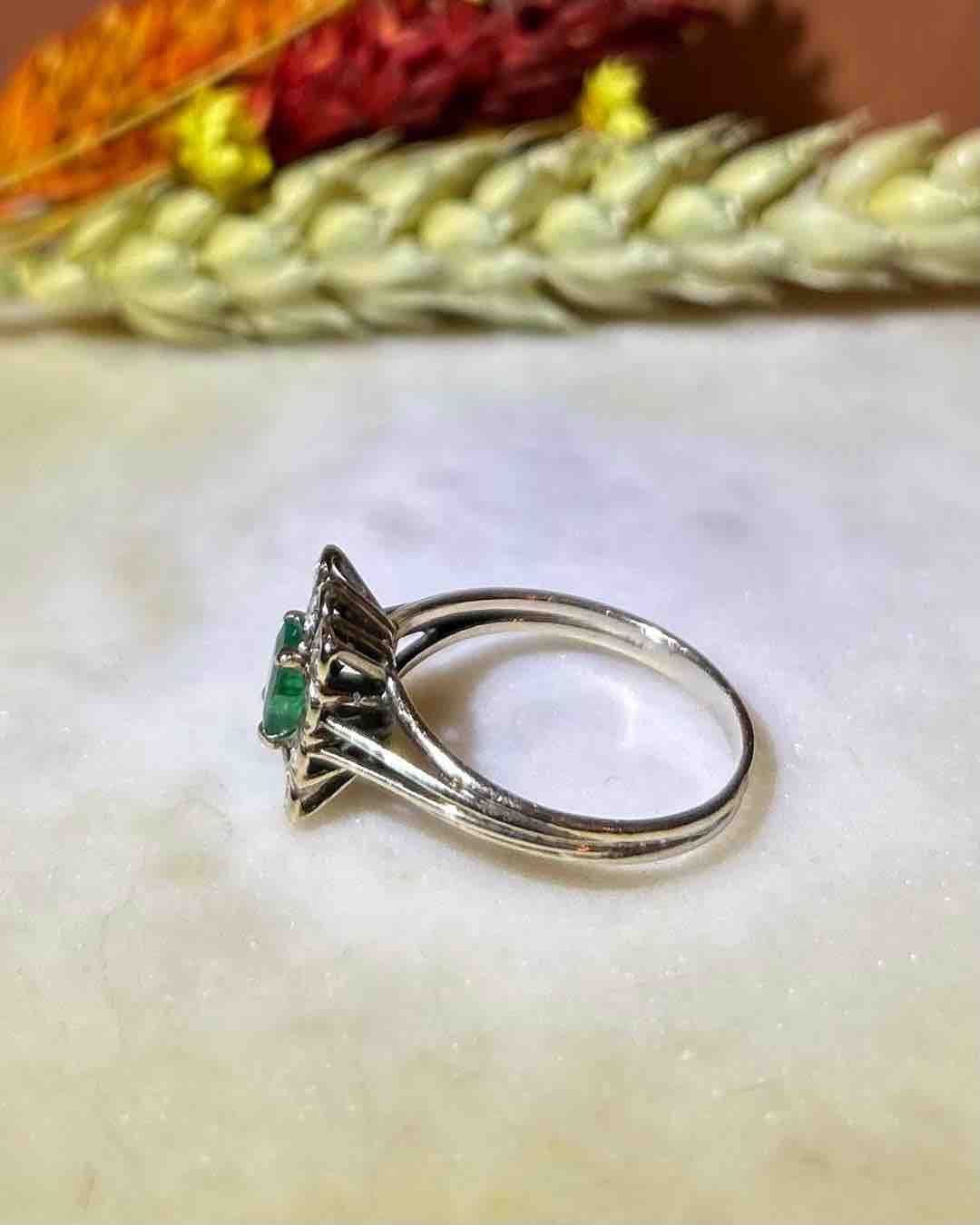 "Alicia" Emerald and Diamond Daisy Ring