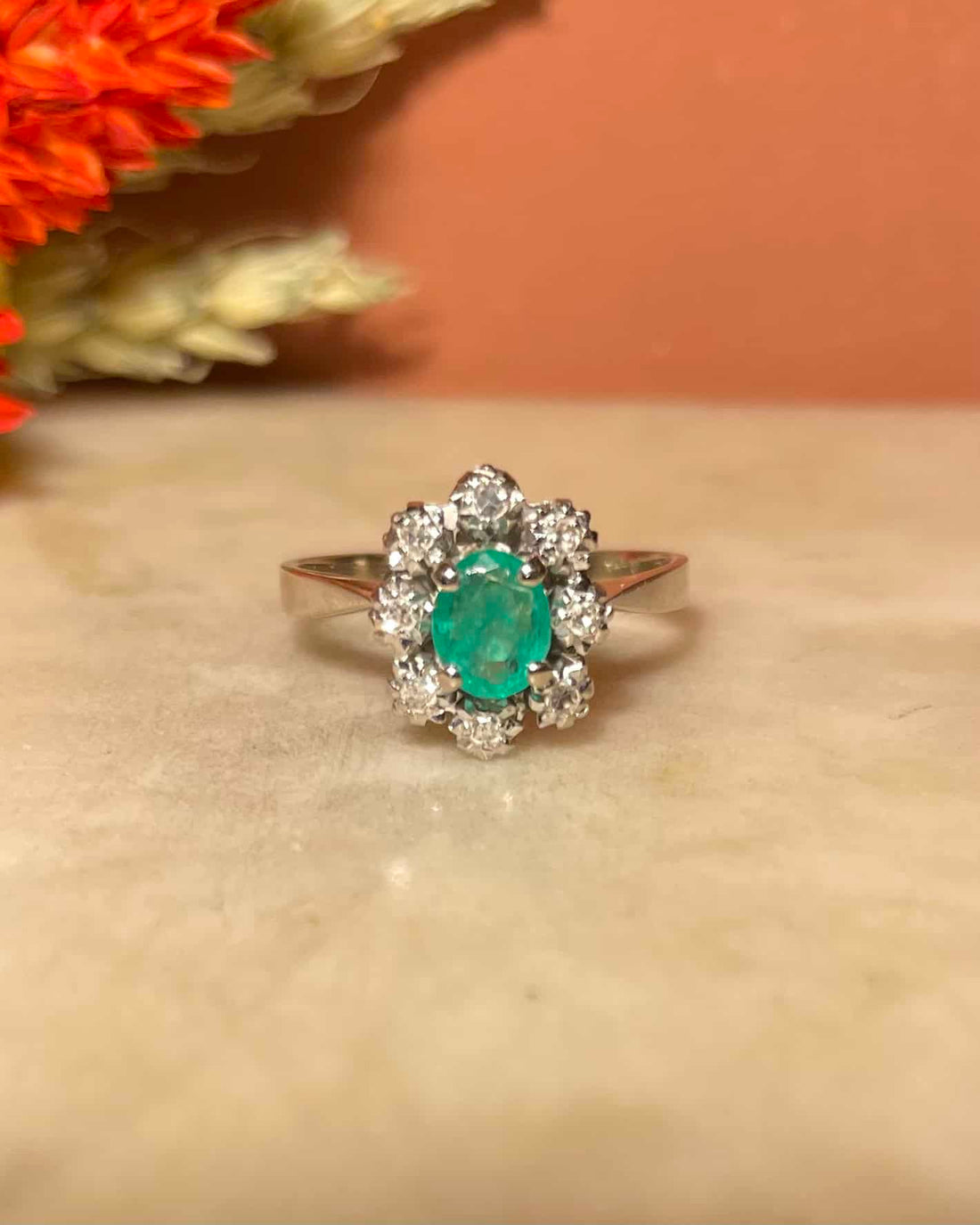 Bague Marguerite Émeraude 0.40 carat &amp; Diamants &quot;Maryam&quot;