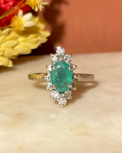 Bague Marguerite Émeraude 1 carat &amp; Diamants &quot;Tanya&quot;