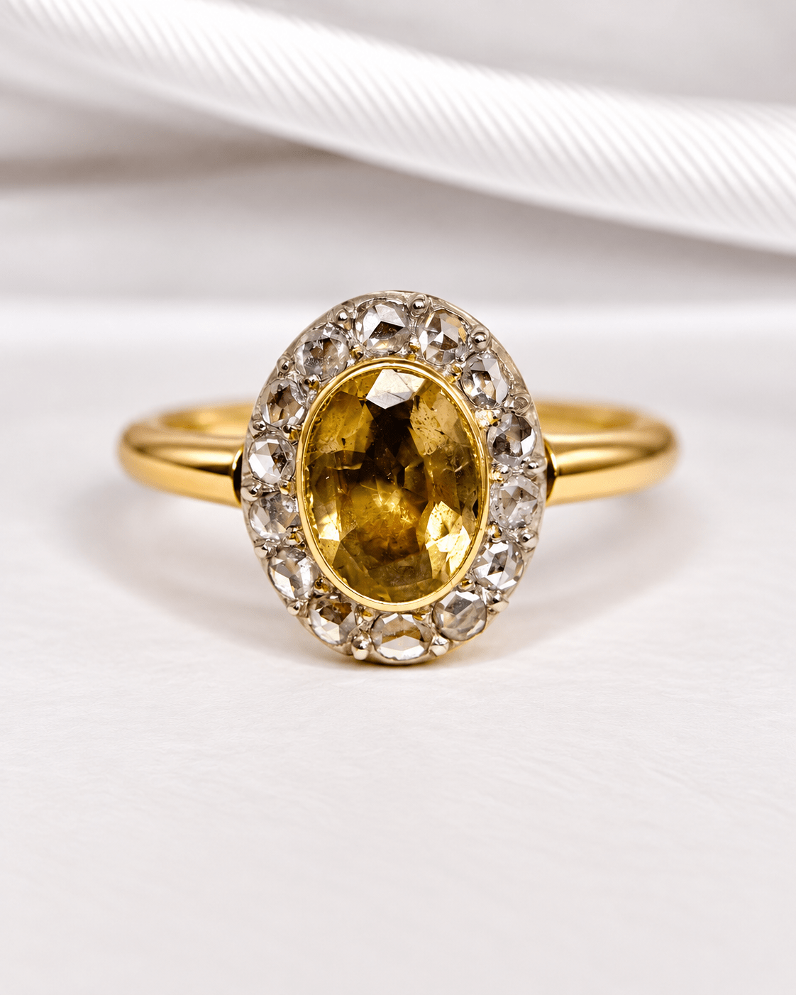 Bague Marguerite Fin XIXème Citrine 1.42 carat &amp; Diamants 4.1g "Leonora" - Elliade Paris