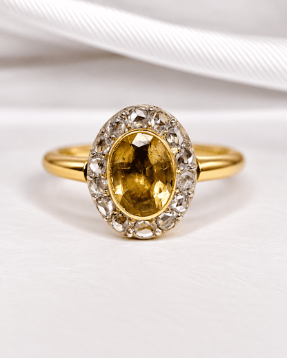 Bague Marguerite Fin XIXème Citrine 1.42 carat &amp; Diamants 4.1g "Leonora" - Elliade Paris