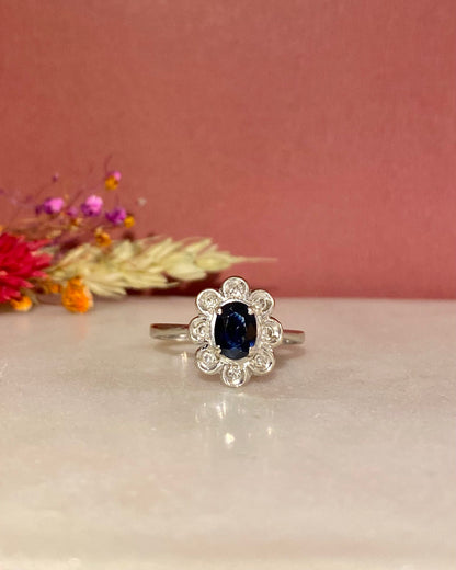 Bague Marguerite Saphir 1 carat &amp; Diamants &quot;Jess&quot;