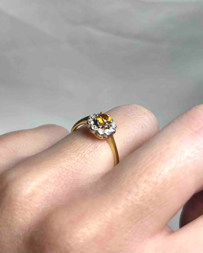 Bague Marguerite Grenat Hessonite 0.37 carat &amp; 10 Diamants &quot;Alexia&quot; - Elliade Paris