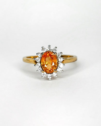 Bague Marguerite Grenat Hessonite 1.40 carat &amp; 14 Topazes Blanches &quot;Orlane&quot; - Elliade Paris