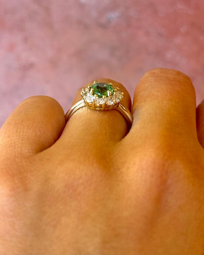 Bague Marguerite Grenat Tsavorite de Tanzanie 1.14 carat &amp; Diamants 0.63 carat "Aya" - Elliade Paris