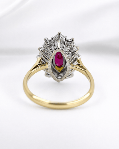 Bague Marguerite Marquise Rubis 1.17 carat &amp; Diamants 0.60 carat 4.98g "Stephanie" - Elliade Paris