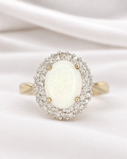 Bague Marguerite Opale 0.85 carat &amp; Diamants 0.42 carat "Kiana" - Elliade Paris