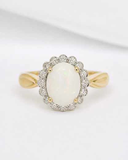 Bague Marguerite Opale 0.98 carat &amp; Diamants 0.24 carat "Hinaya" - Elliade Paris