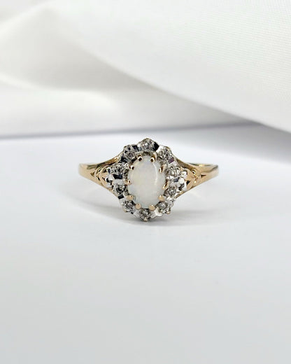 Bague Marguerite Opale &amp; 10 Diamants &quot;Soleya&quot; - Elliade Paris