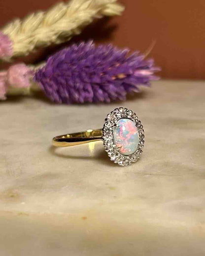 Bague marguerite Opale &amp; Diamants &quot;Anaïs&quot; - Elliade Paris