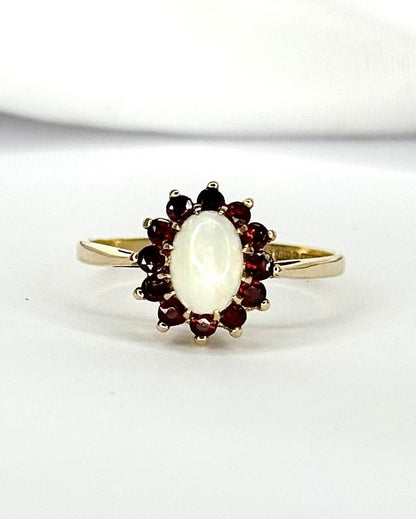 Bague Marguerite Opale &amp; Grenats "Noé" - Elliade Paris