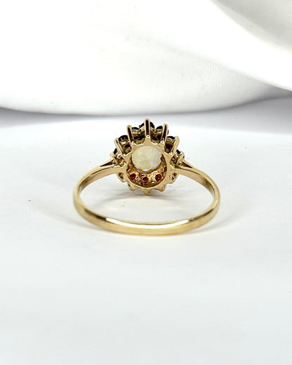 Bague Marguerite Opale &amp; Grenats "Noé" - Elliade Paris