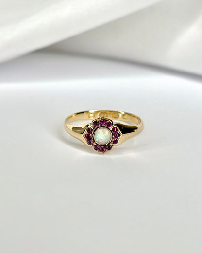 Bague Marguerite Opale &amp; Rubis 0.36 carat &quot;Eden&quot; - Elliade Paris