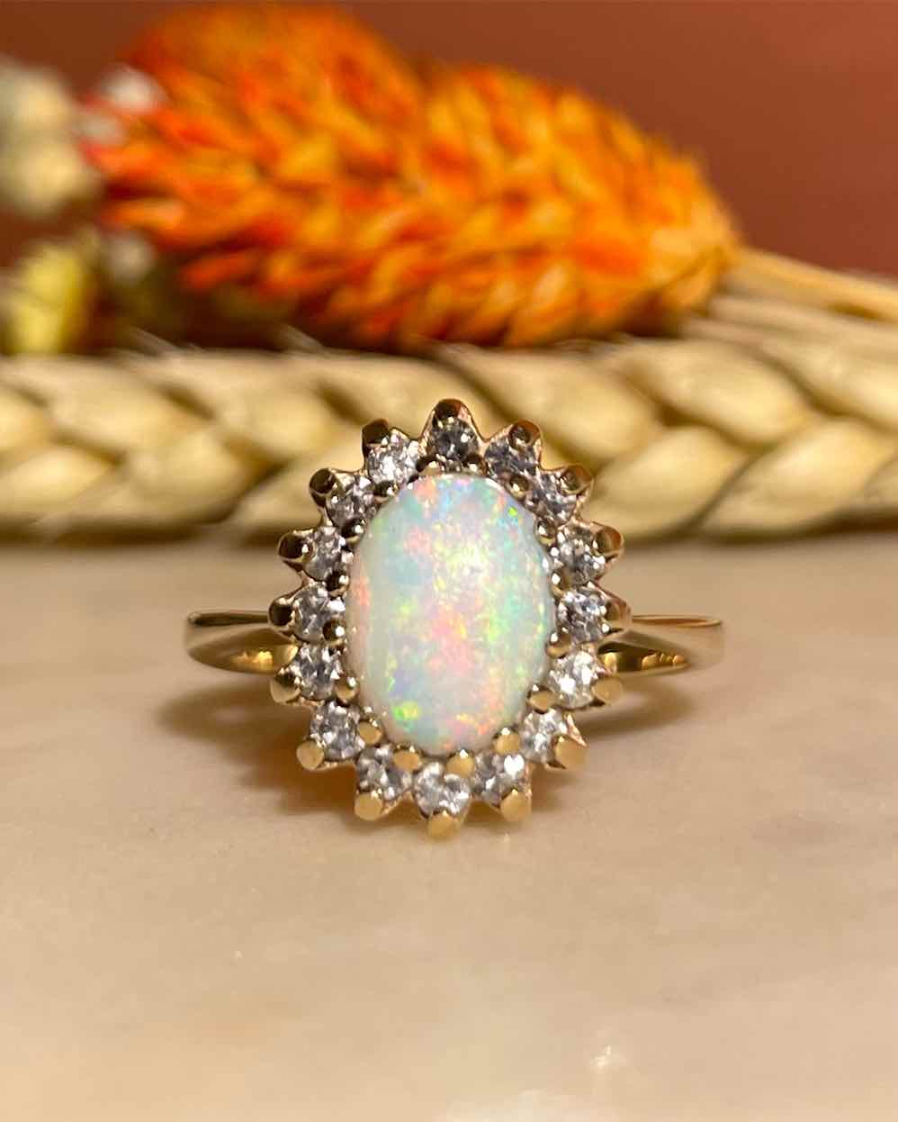 Bague marguerite Opale &amp; 16 Diamants "Amara"