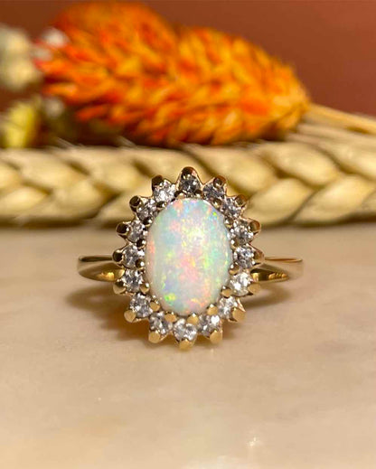 Bague marguerite Opale &amp; 16 Diamants &quot;Amara&quot;