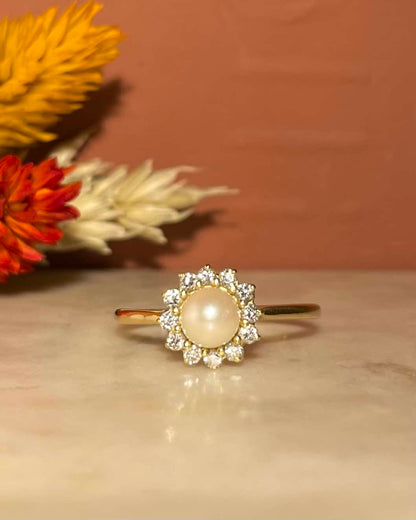 Bague Marguerite Perle &amp; 12 Diamants &quot;Jensyn&quot; - Elliade Paris