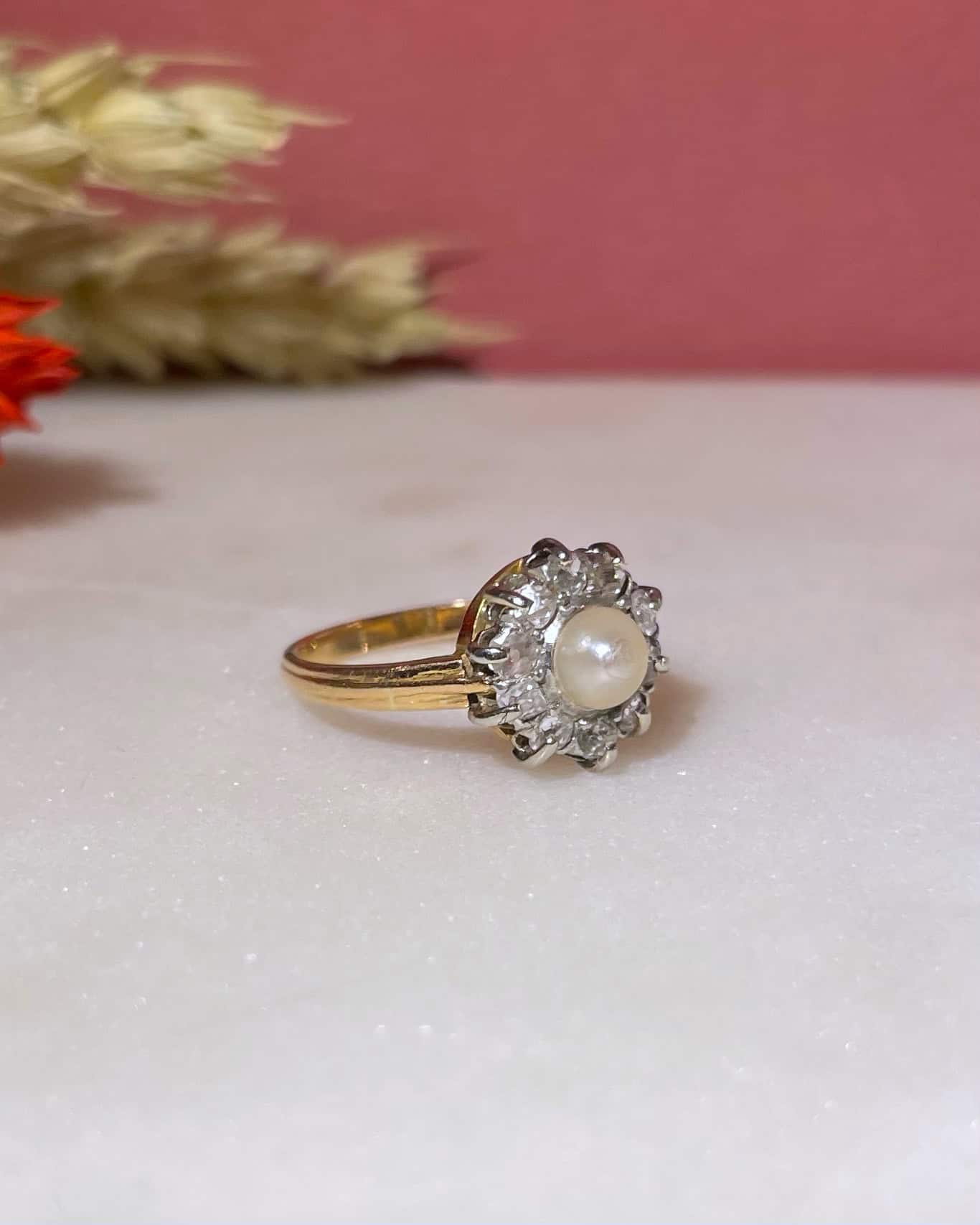 Bague Marguerite Perle &amp; Diamants "Paulette"