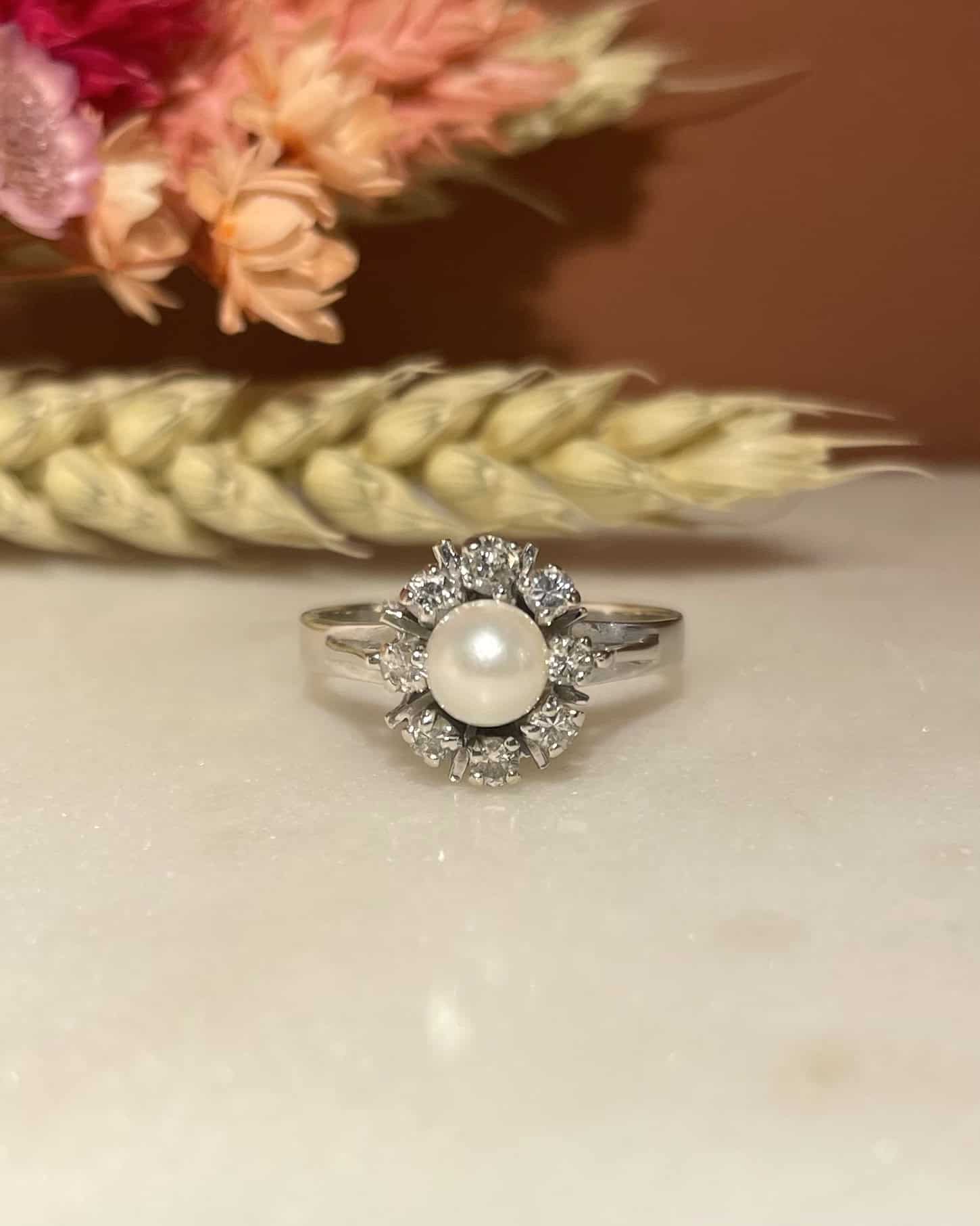 Bague Marguerite Perle &amp; Diamants "Kassidy" - Elliade Paris