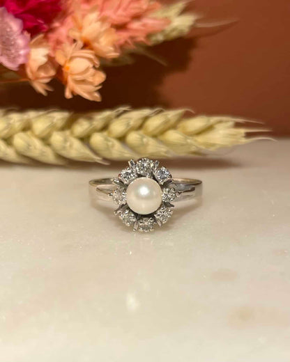 Bague Marguerite Perle &amp; Diamants &quot;Kassidy&quot; - Elliade Paris