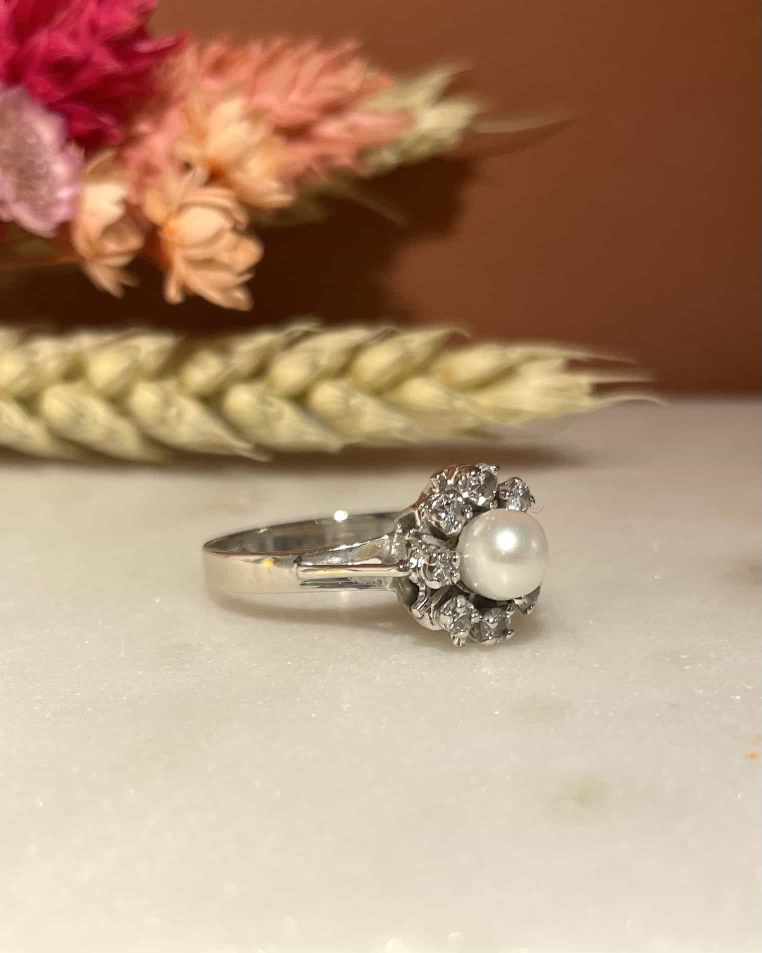 Bague Marguerite Perle &amp; Diamants "Kassidy" - Elliade Paris