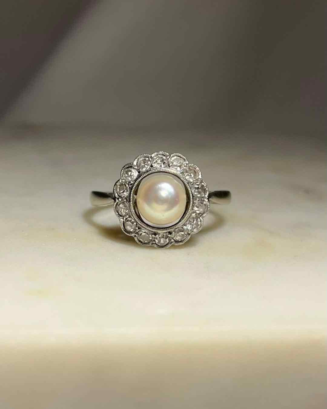 Bague Marguerite Perle et Diamants &quot;Jenna&quot; - Elliade Paris