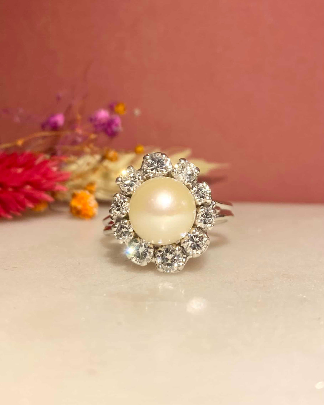 Bague Marguerite Perle &amp; Diamants 1 carat &quot;Loeva&quot;