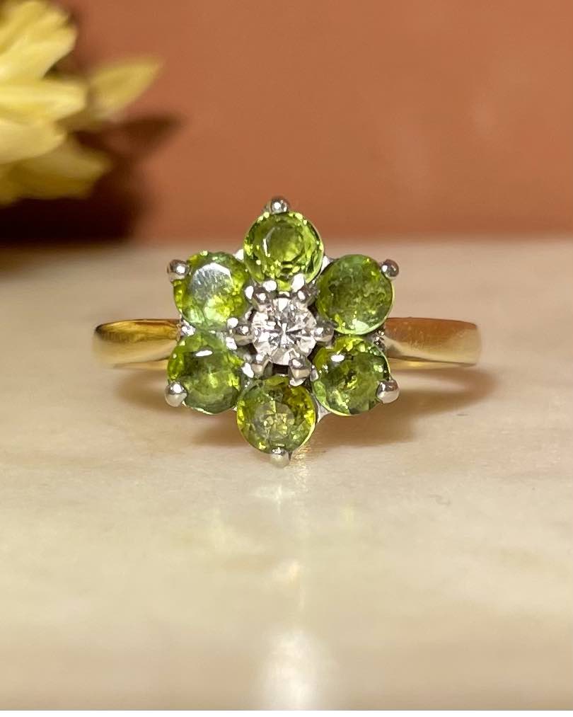 Bague Marguerite Péridot coeur Diamant "Savanah" - Elliade Paris