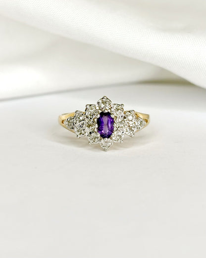 Bague Marguerite Rivière Améthyste &amp; 14 Diamants &quot;Lamia&quot; - Elliade Paris