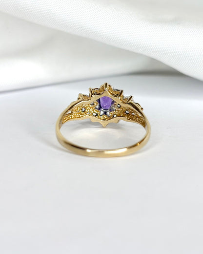 Bague Marguerite Rivière Améthyste &amp; 14 Diamants &quot;Lamia&quot; - Elliade Paris