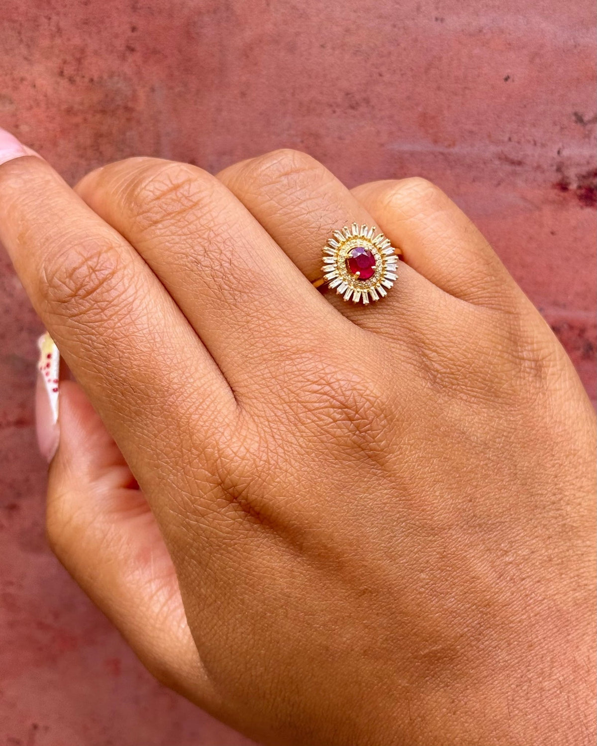 Bague Marguerite Rubis 0.42 carat &amp; Diamants Baguette 0.31 carat "Suzanne" - Elliade Paris