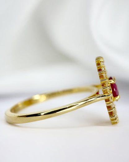 Bague Marguerite Rubis 0.42 carat &amp; Diamants Baguette 0.31 carat "Suzanne" - Elliade Paris