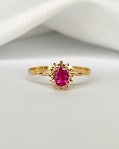 Bague Marguerite Rubis 0.60 carat &amp; 12 Diamants "Charlie" - Elliade Paris