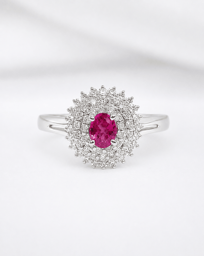 Bague Marguerite Rubis 0.80 carat &amp; Diamants 0.20 carat "Camilla" - Elliade Paris