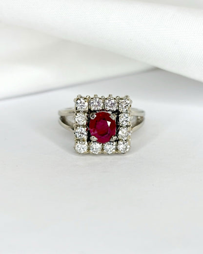 Bague Marguerite Rubis 0.85 carat &amp; 12 Diamants 0.84 carat &quot;Soline&quot; - Elliade Paris