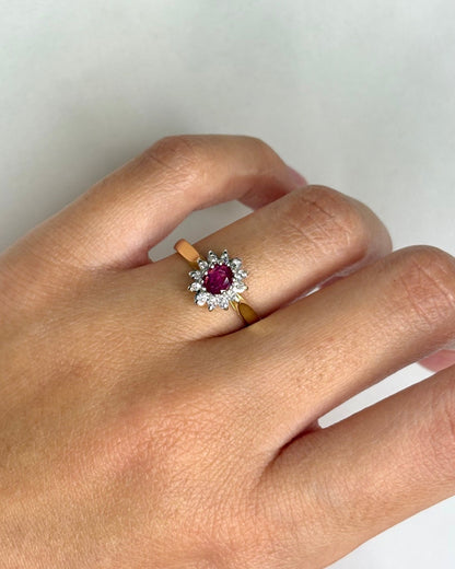 Bague Marguerite Rubis &amp; 12 Diamants &quot;Rosalia&quot; - Elliade Paris