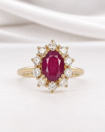 Bague Marguerite Rubis 1.39 carat &amp; Diamants 0.40 carat "Rosie" - Elliade Paris