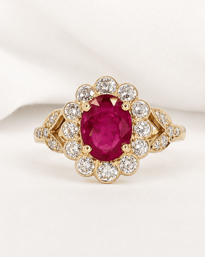 Bague Marguerite Rubis 1.85 carat &amp; Diamants 0.60 carat "Inanna" - Elliade Paris