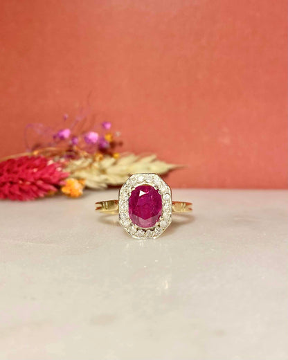 Bague Marguerite Style Art-Déco Rubis &amp; Diamants « Mirelle »