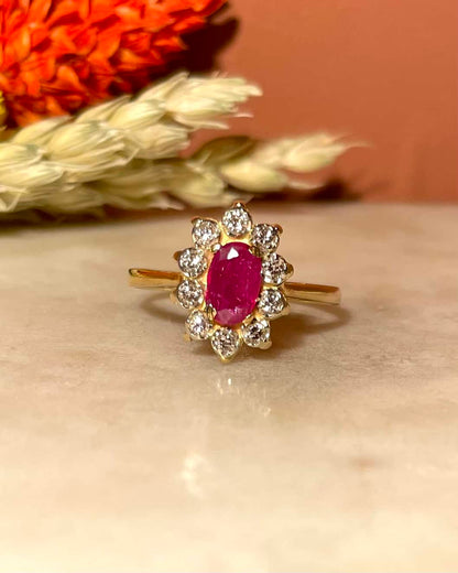 Bague Marguerite Rubis &amp; 10 Diamants &quot;Sofia&quot;