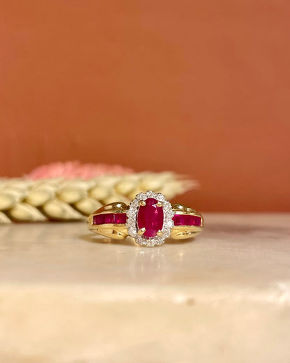Bague Jonc Marguerite Rubis &amp; Diamants &quot;Claire&quot;