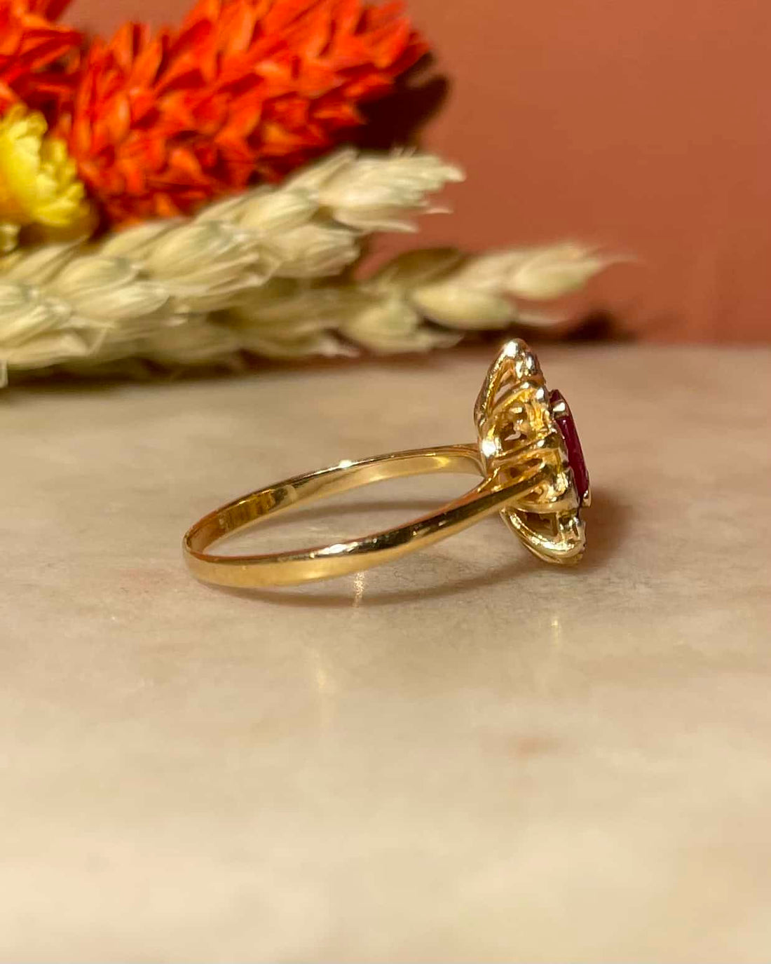 Bague Marguerite Rubis &amp; 10 Diamants &quot;Sofia&quot;