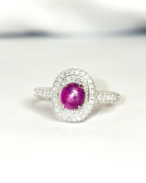 Bague Marguerite Rubis étoilé birman 1.46 carats &amp; Diamants "Céliane" - Elliade Paris